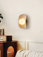 Tavian Halo Travertine Wall Sconce with Wooden Backplate