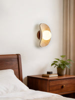 Tavian Halo Travertine Wall Sconce with Wooden Backplate