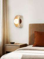 Tavian Halo Travertine Wall Sconce with Wooden Backplate