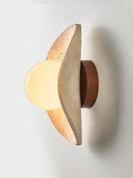 Tavian Halo Travertine Wall Sconce with Wooden Backplate