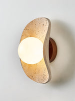 Tavian Halo Travertine Wall Sconce with Wooden Backplate