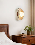 Tavian Halo Travertine Wall Sconce with Wooden Backplate