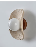Tavian Halo Travertine Wall Sconce with Wooden Backplate