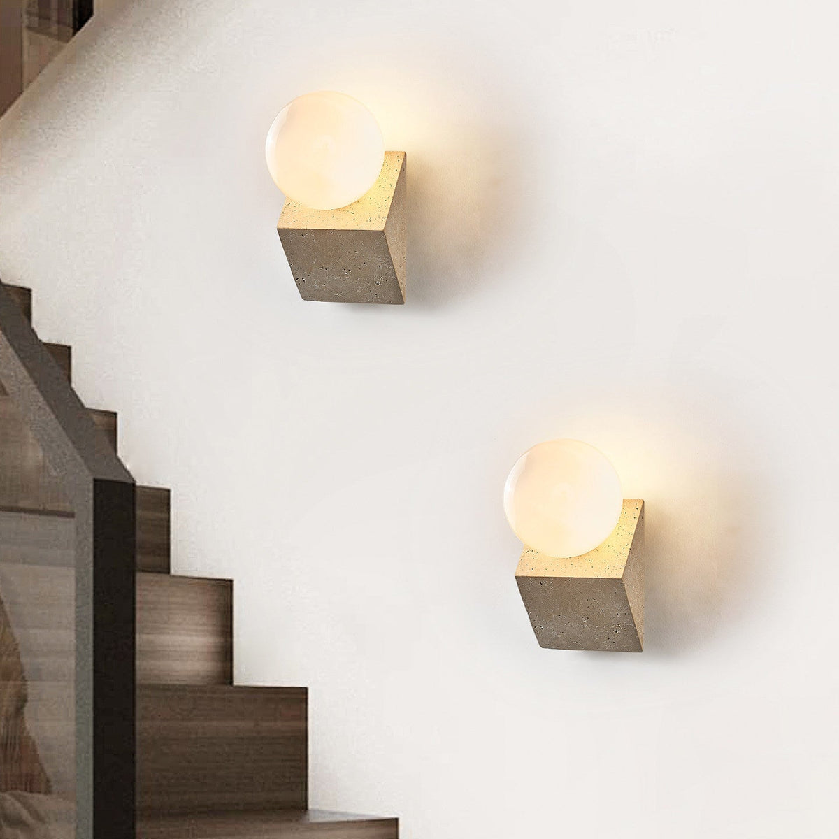Tavian Orb Travertine Wall Sconce with Glass Globe