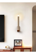 Tavian Travertine Candle Wall Sconce – Natural Stone & Wood