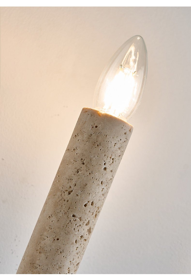 Tavian Travertine Candle Wall Sconce – Natural Stone & Wood