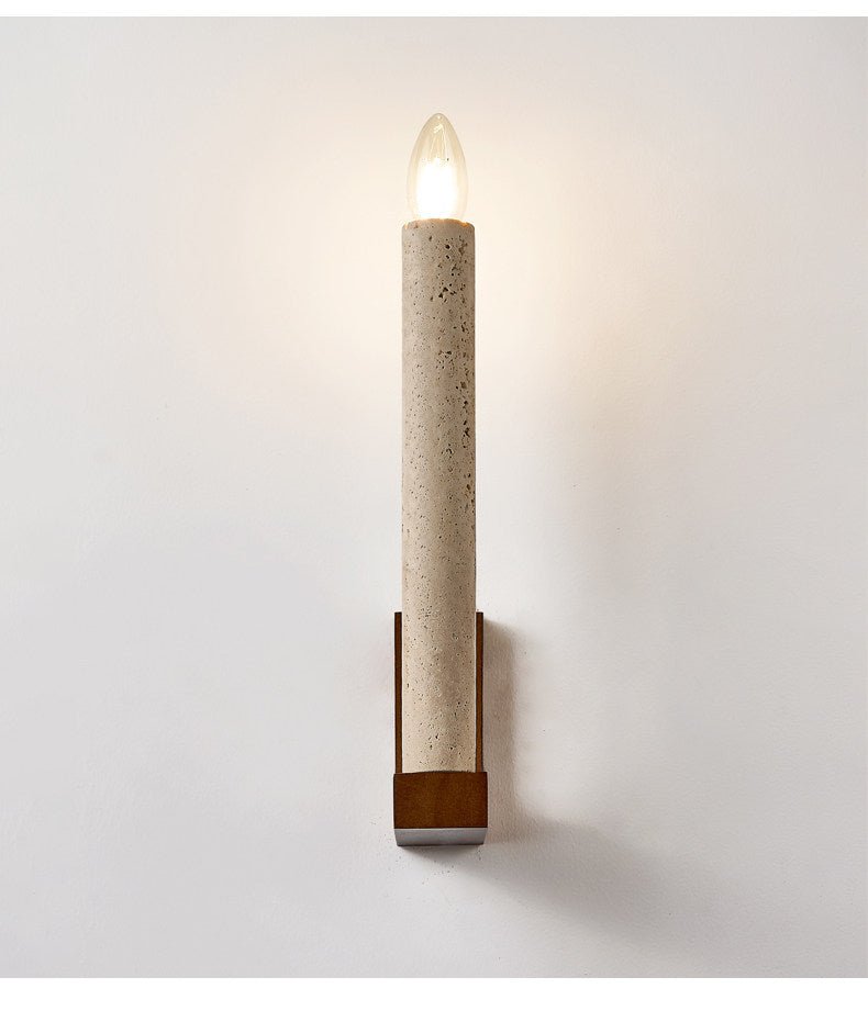 Tavian Travertine Candle Wall Sconce – Natural Stone & Wood