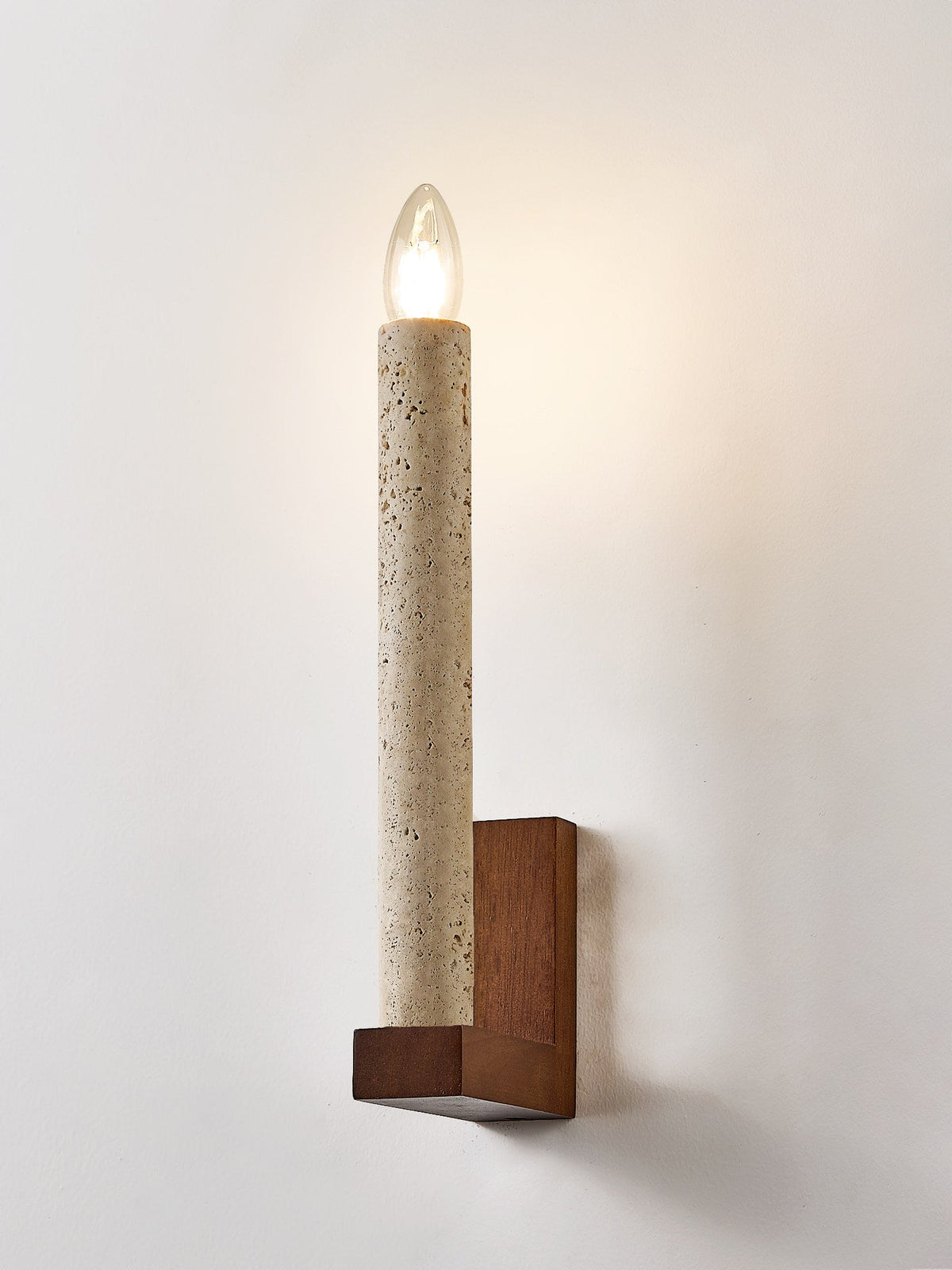 Tavian Travertine Candle Wall Sconce – Natural Stone & Wood