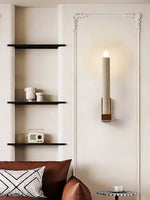 Tavian Travertine Candle Wall Sconce – Natural Stone & Wood