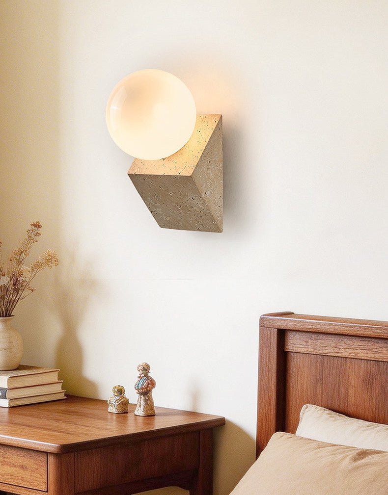 Tavian Orb Travertine Wall Sconce with Glass Globe