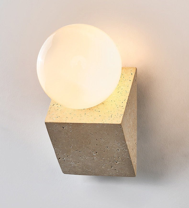 Tavian Orb Travertine Wall Sconce with Glass Globe