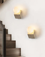 Tavian Orb Travertine Wall Sconce with Glass Globe