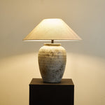 Tavira Aged Stone Ceramic Table Lamp with Natural Linen Shade