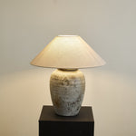 Tavira Aged Stone Ceramic Table Lamp with Natural Linen Shade
