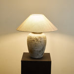 Tavira Aged Stone Ceramic Table Lamp with Natural Linen Shade