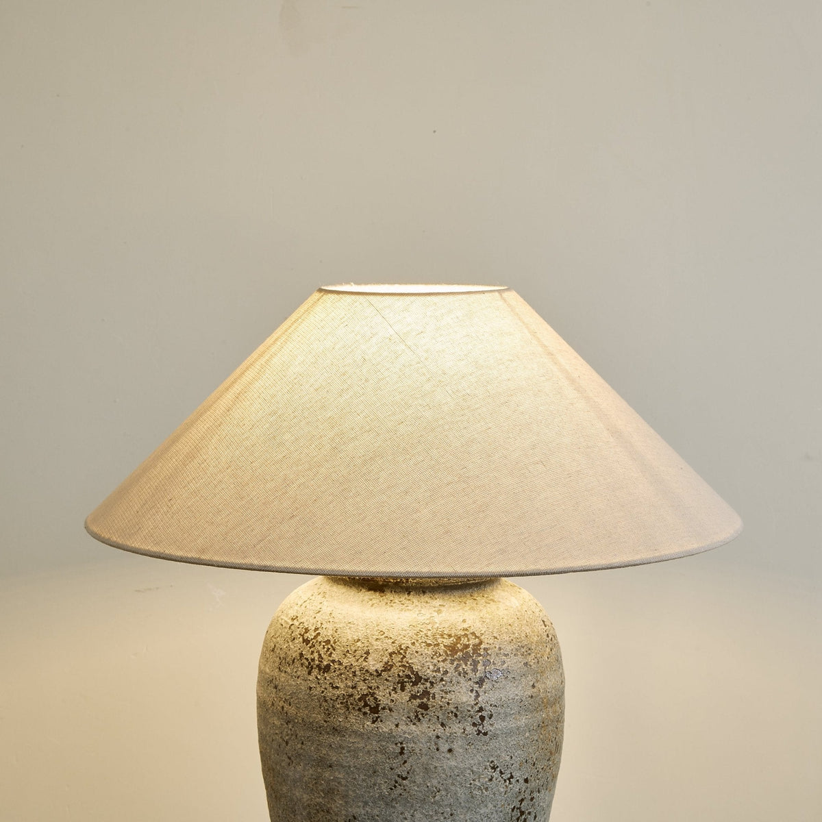 Tavira Aged Stone Ceramic Table Lamp with Natural Linen Shade