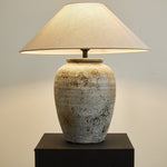 Tavira Aged Stone Ceramic Table Lamp with Natural Linen Shade