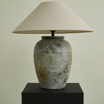 Tavira Aged Stone Ceramic Table Lamp with Natural Linen Shade
