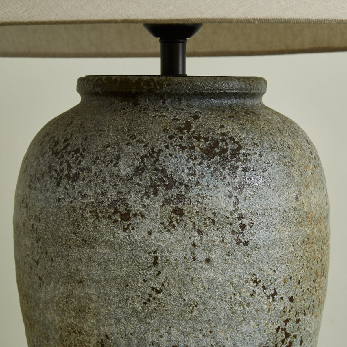 Tavira Aged Stone Ceramic Table Lamp with Natural Linen Shade