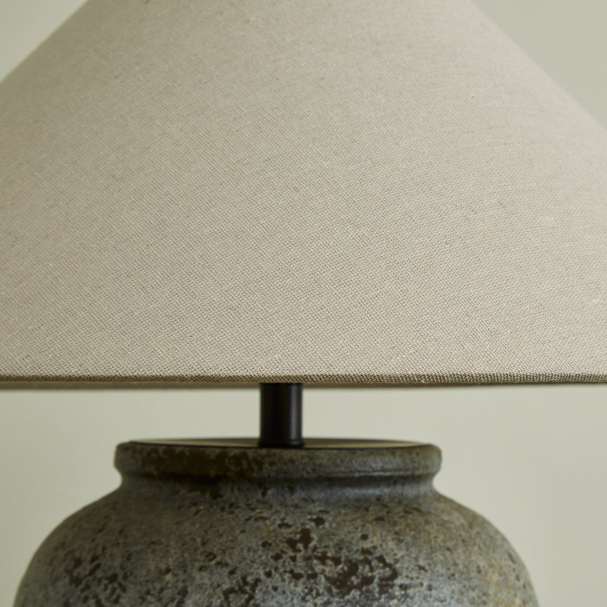 Tavira Aged Stone Ceramic Table Lamp with Natural Linen Shade