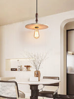 Tavor Disc Pendant Light in Natural Travertine with Walnut Accent