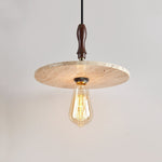 Tavor Disc Pendant Light in Natural Travertine with Walnut Accent