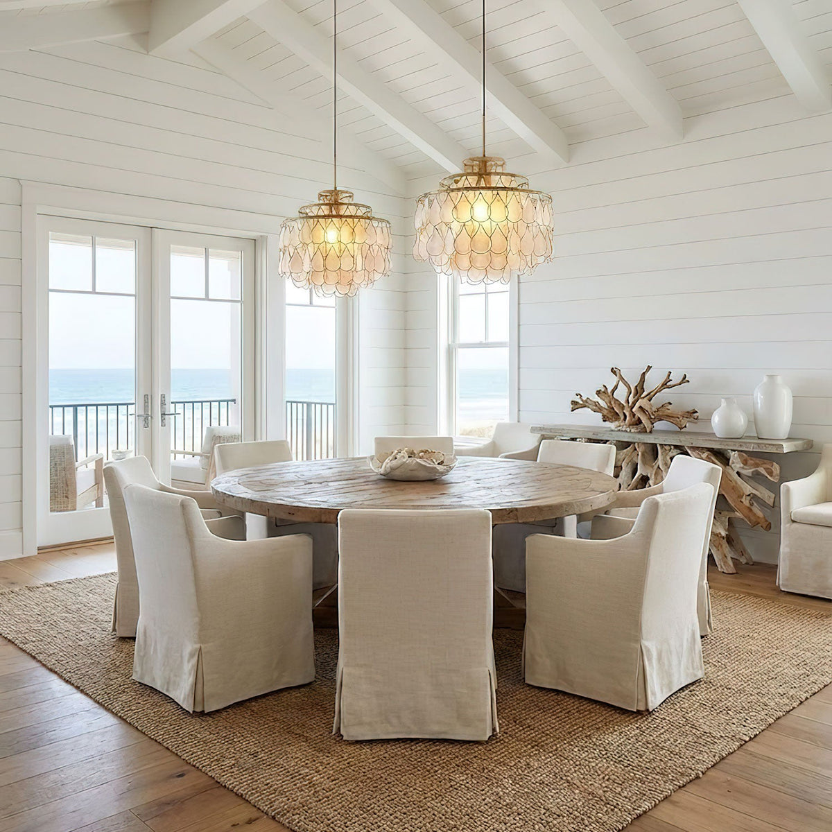 Teardrop Shell Chandelier in Gold Finish with Natural Shell Shades