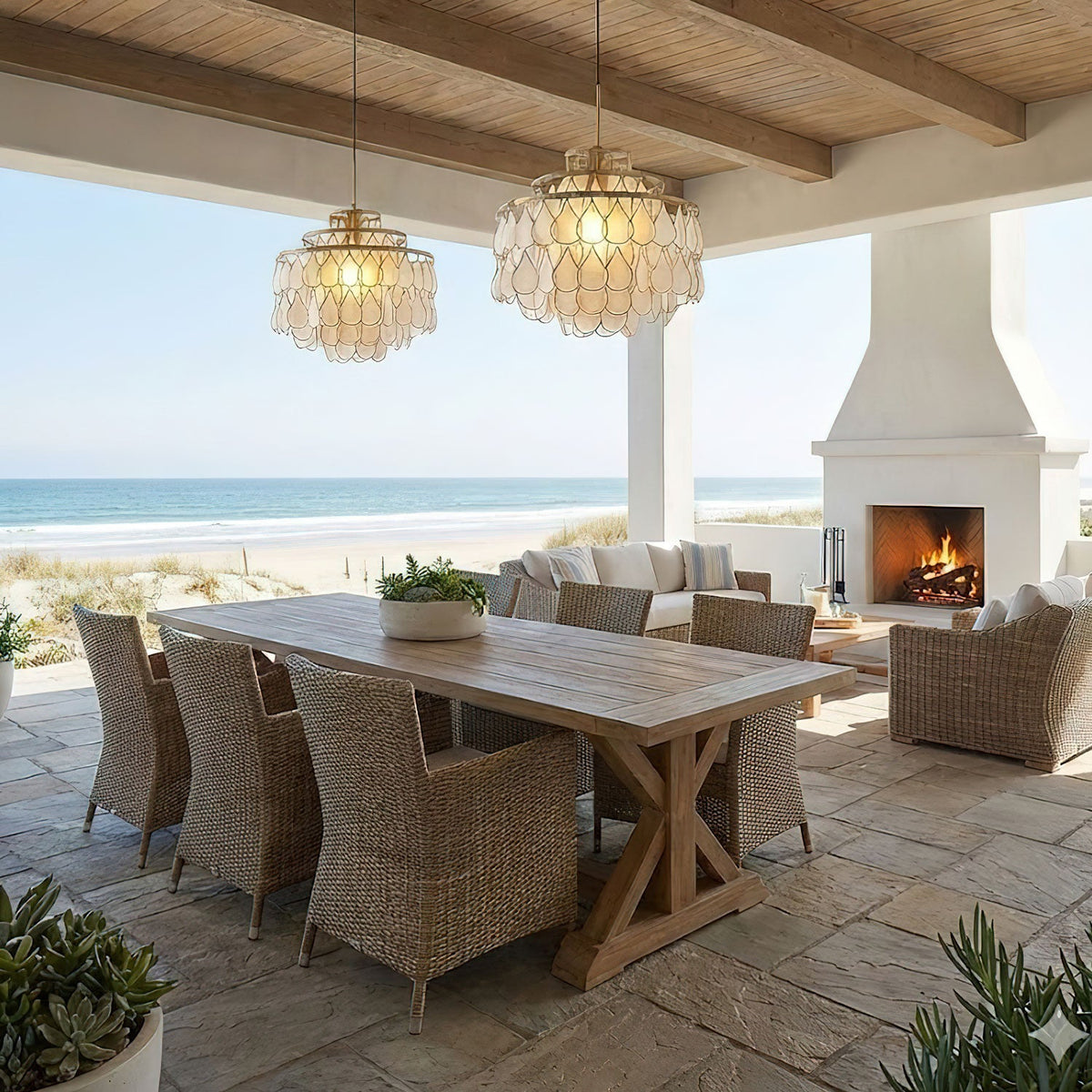 Teardrop Shell Chandelier in Gold Finish with Natural Shell Shades