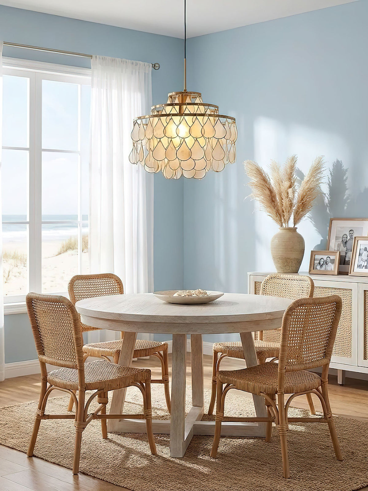 Teardrop Shell Chandelier in Gold Finish with Natural Shell Shades