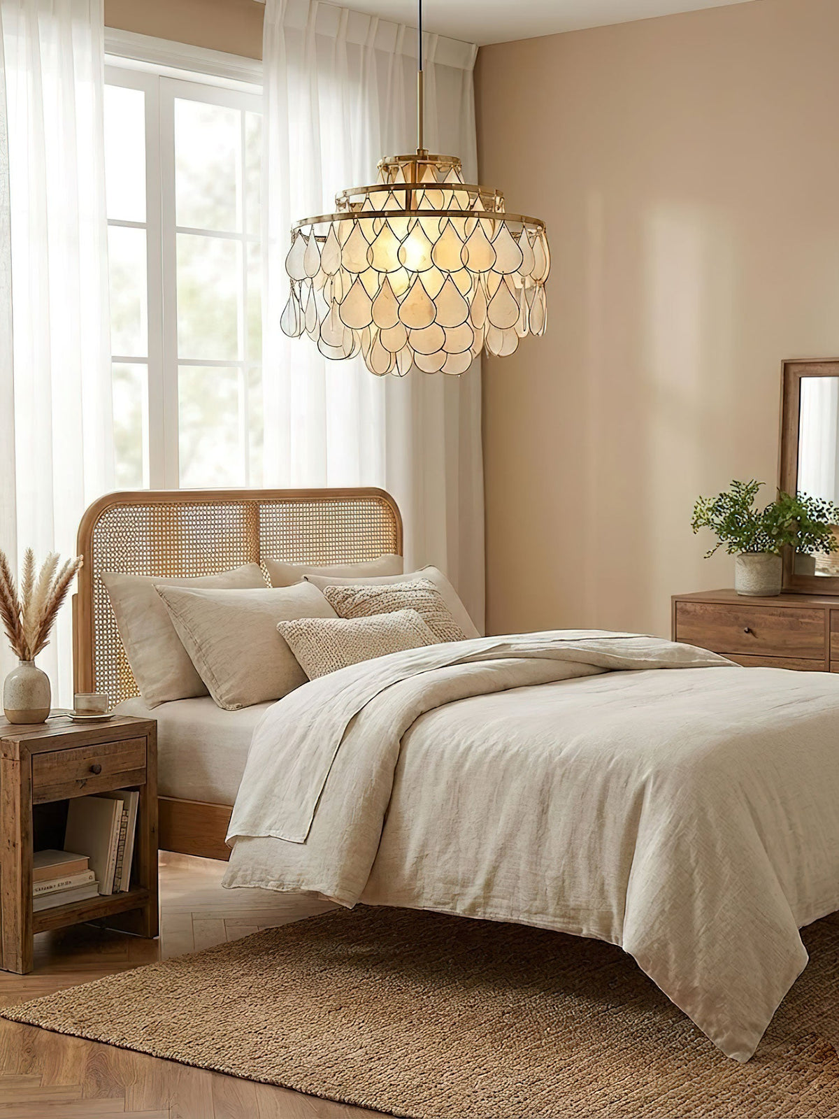 Teardrop Shell Chandelier in Gold Finish with Natural Shell Shades