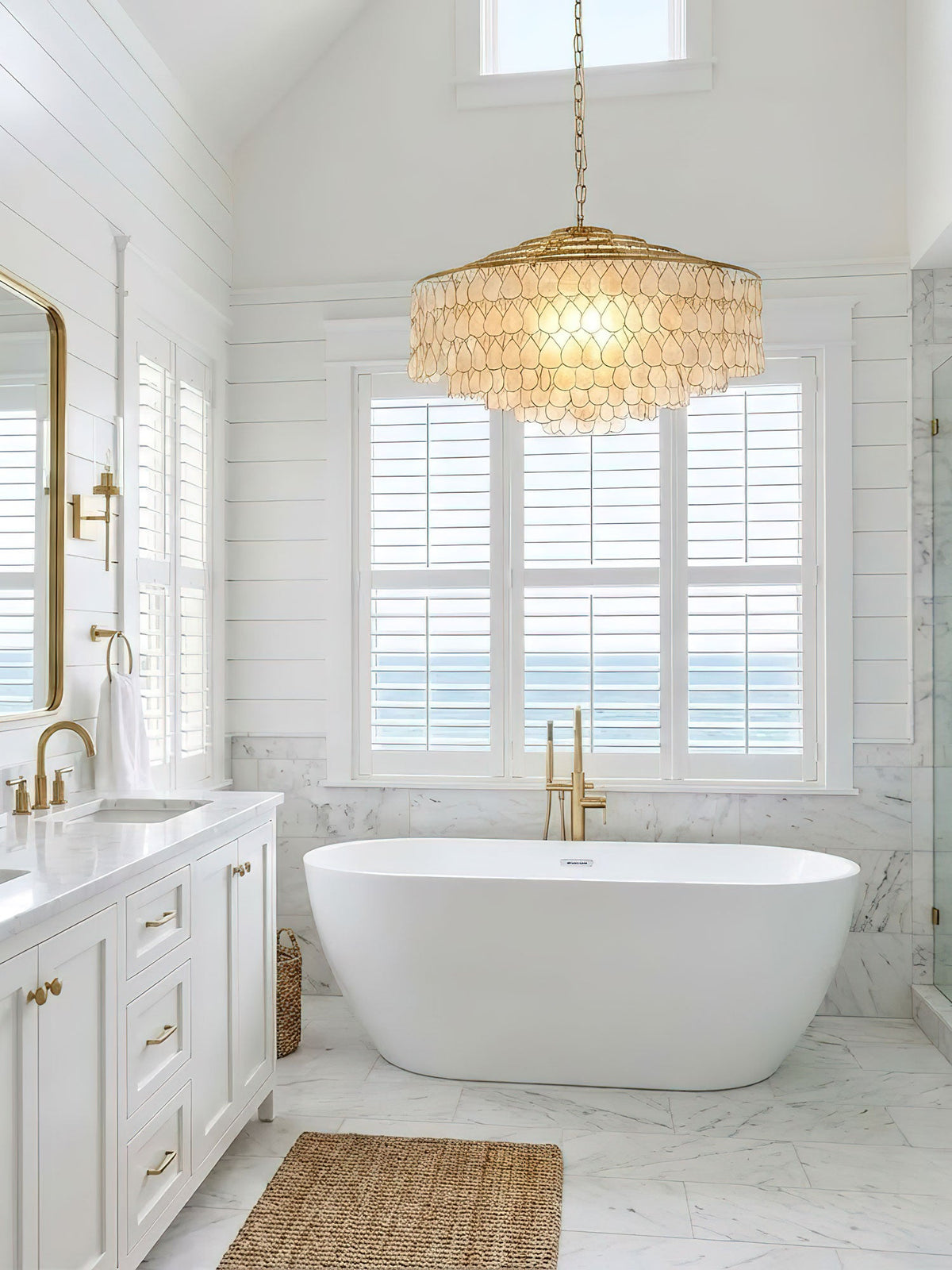 Teardrop Shell Chandelier in Gold Finish with Natural Shell Shades