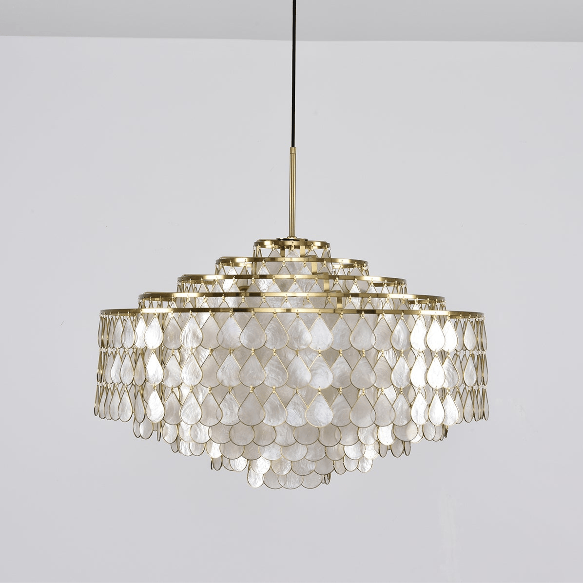 Teardrop Shell Chandelier in Gold Finish with Natural Shell Shades