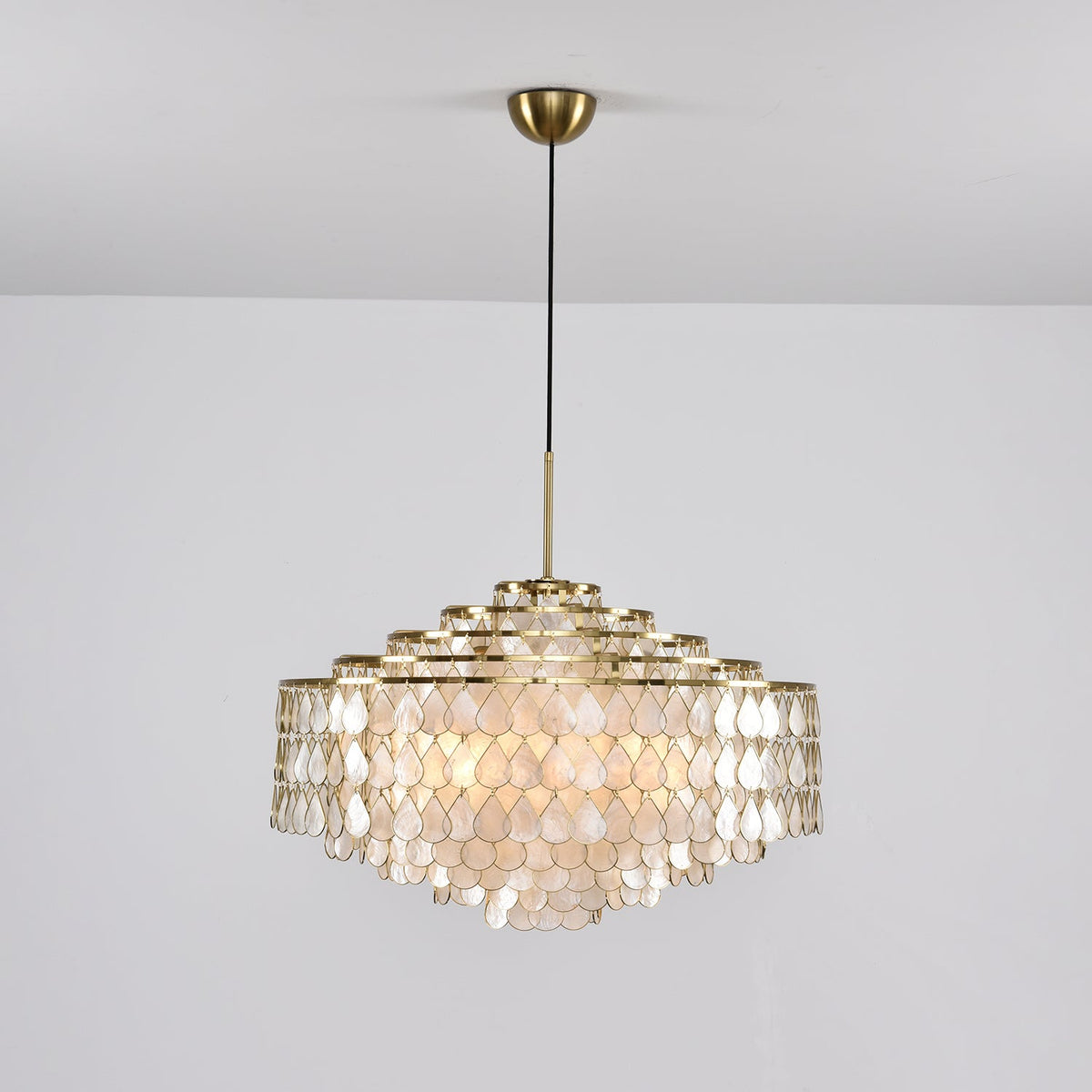 Teardrop Shell Chandelier in Gold Finish with Natural Shell Shades