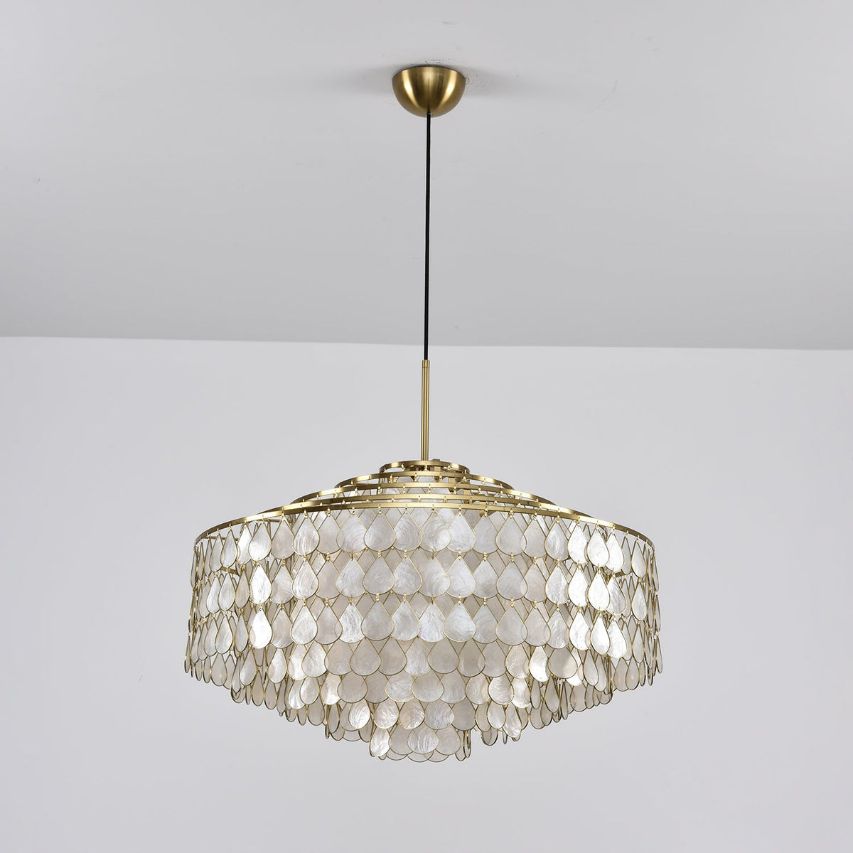Teardrop Shell Chandelier in Gold Finish with Natural Shell Shades