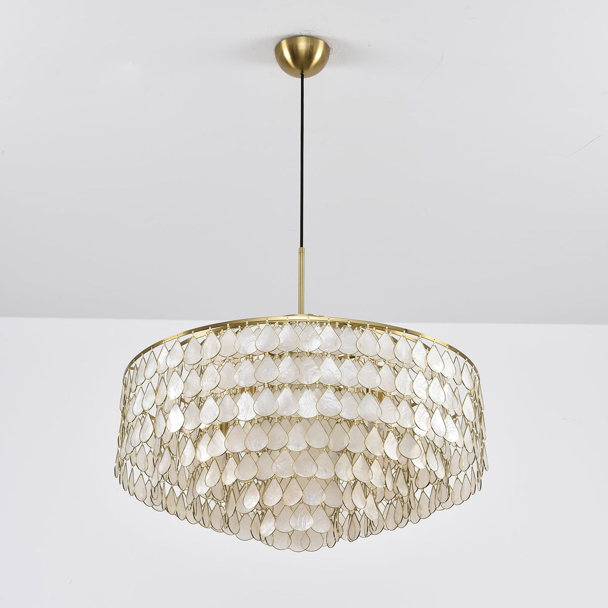Teardrop Shell Chandelier in Gold Finish with Natural Shell Shades