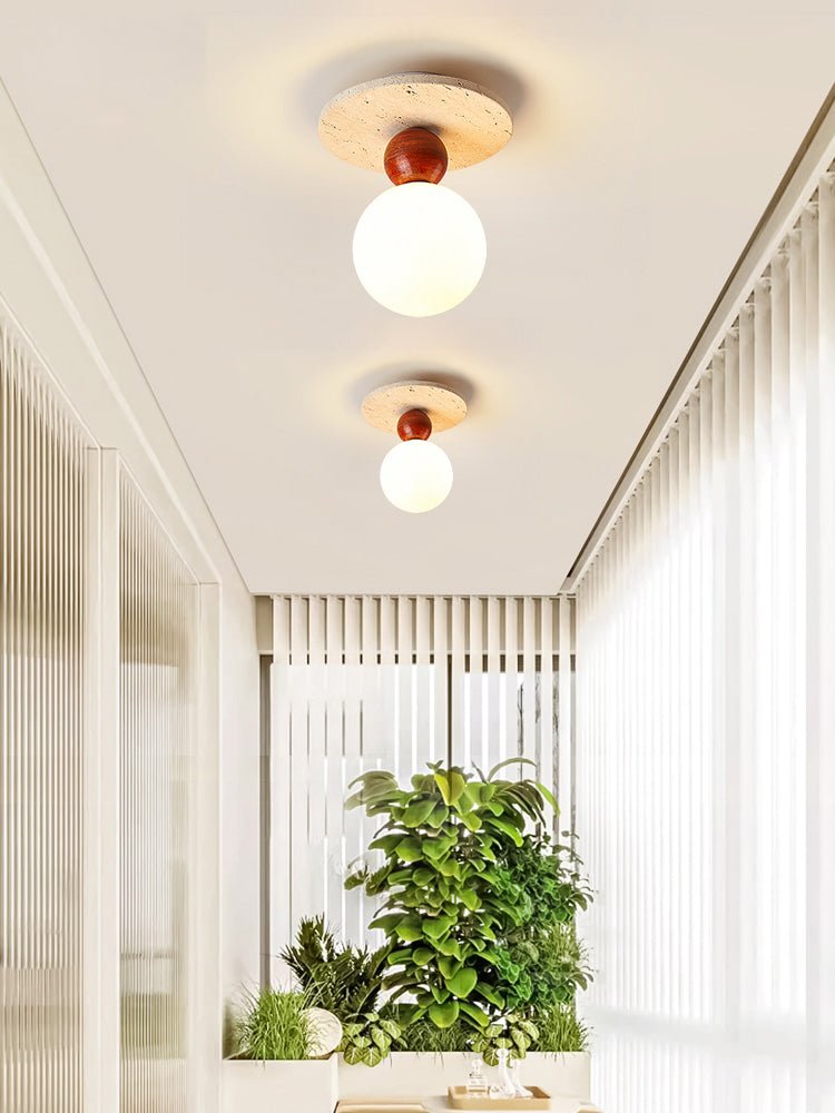 Telvian Ceiling Light in Yellow Travertine and Glass