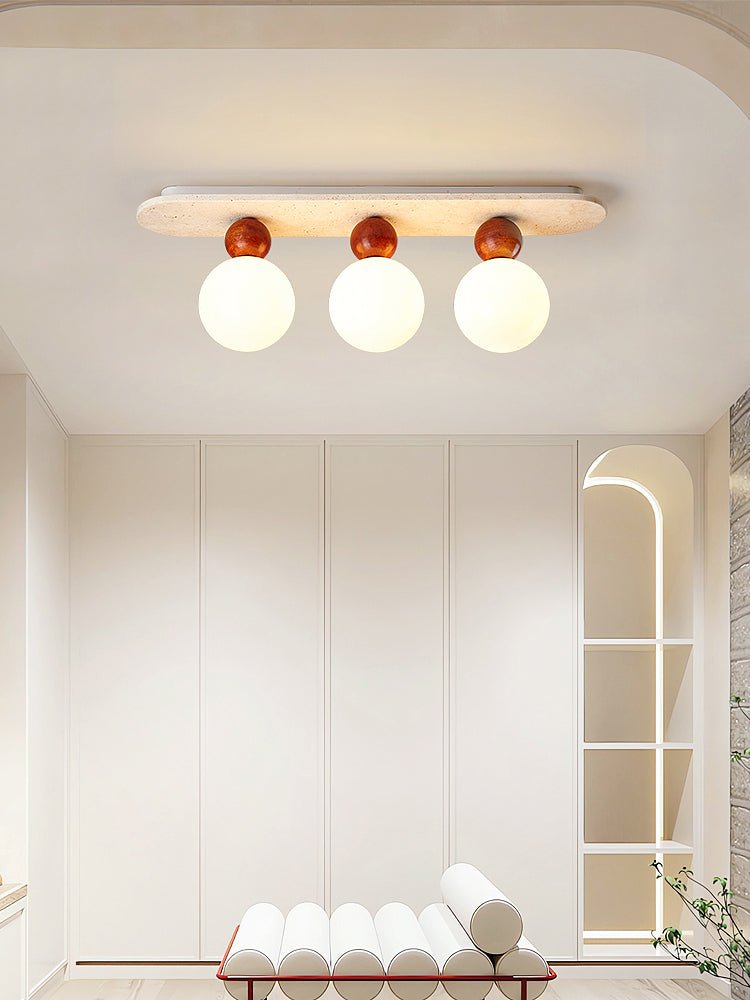 Telvian Ceiling Light in Yellow Travertine and Glass