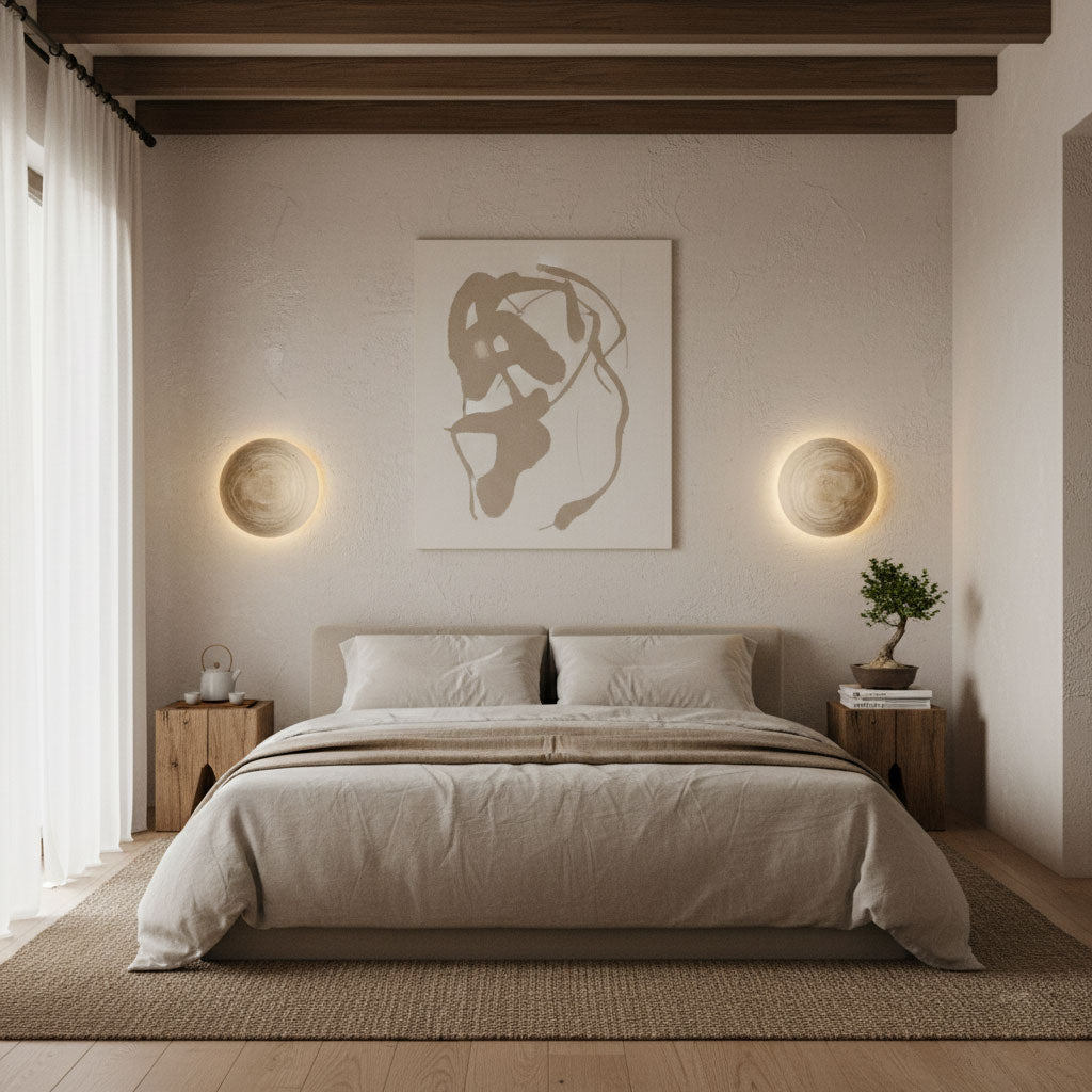 Terra Disc Travertine Wall Sconce with Integrated LED