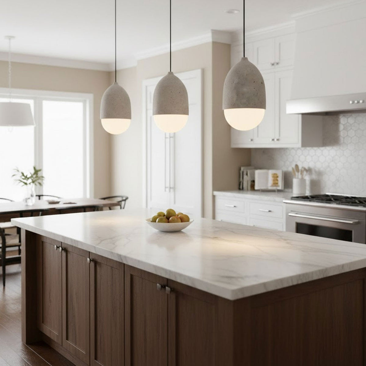 Terra Orb Cluster Pendant Light – Natural Travertine & Glass Trio