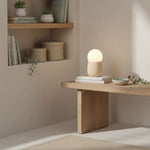 Terra Orb Travertine Table Lamp with Opal Glass Shade