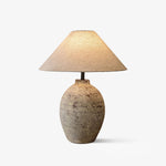 Terra Rustica Ceramic Table Lamp with Linen Shade for Bedroom and Living Room
