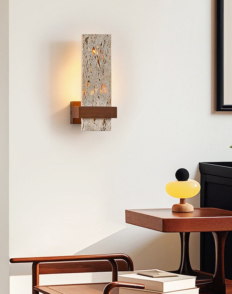 Terra Travertine Wall Sconce with Walnut Accent