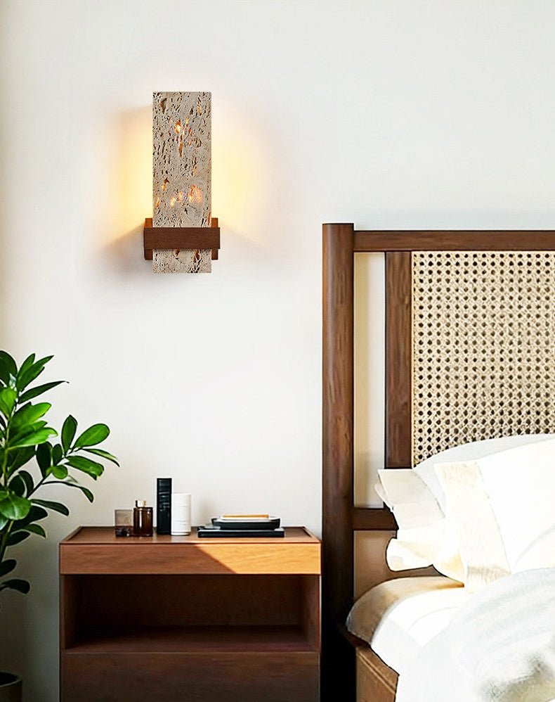 Terra Travertine Wall Sconce with Walnut Accent
