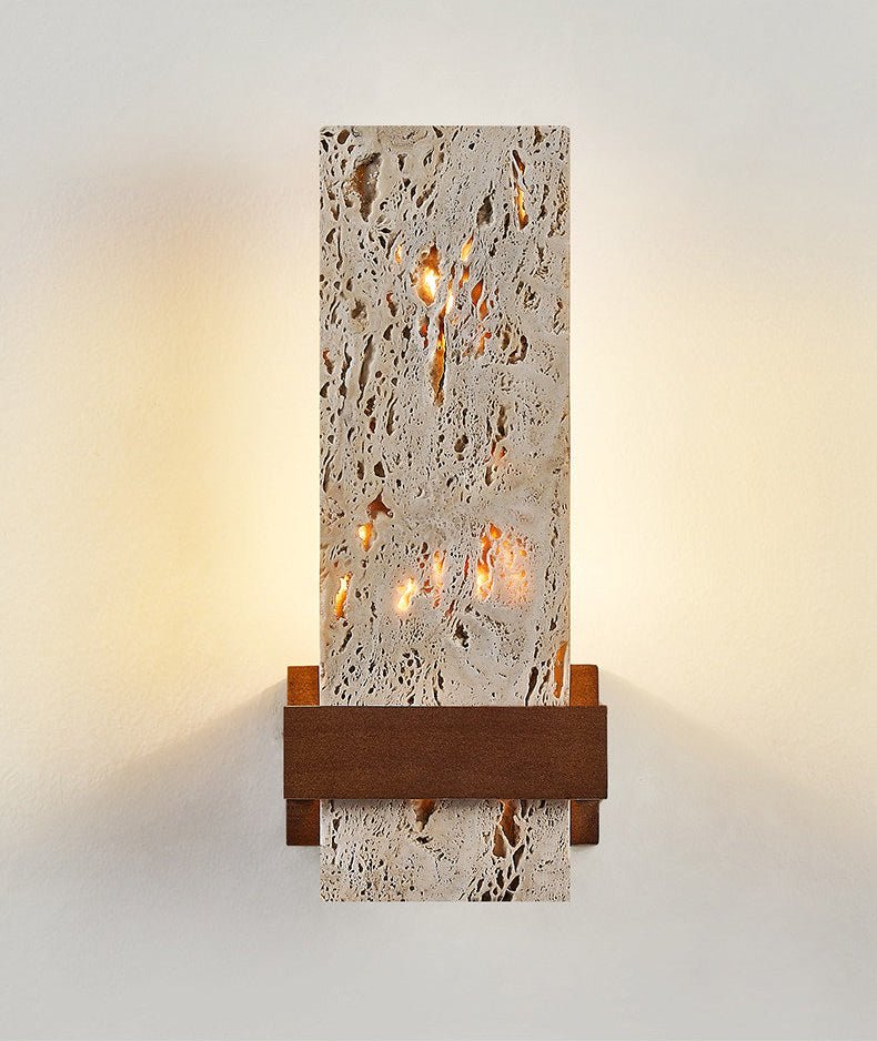 Terra Travertine Wall Sconce with Walnut Accent