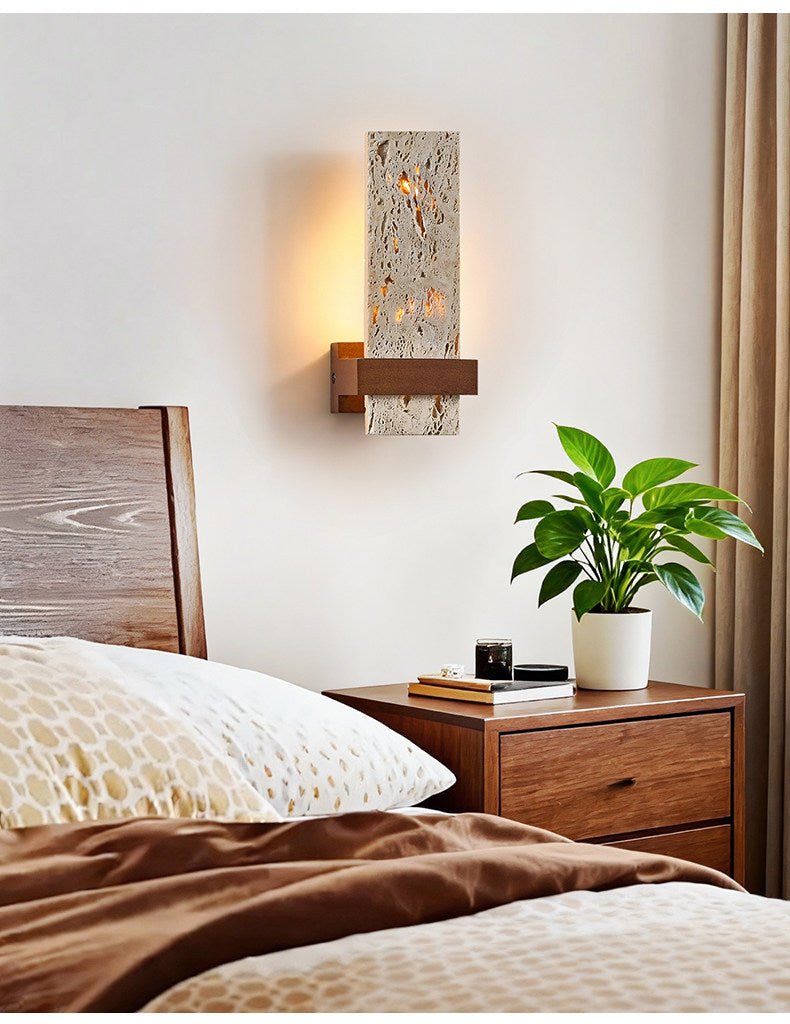 Terra Travertine Wall Sconce with Walnut Accent