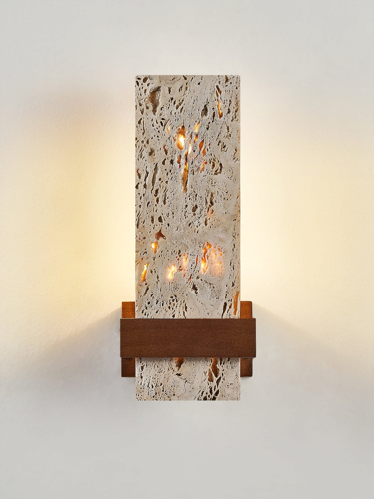 Terra Travertine Wall Sconce with Walnut Accent