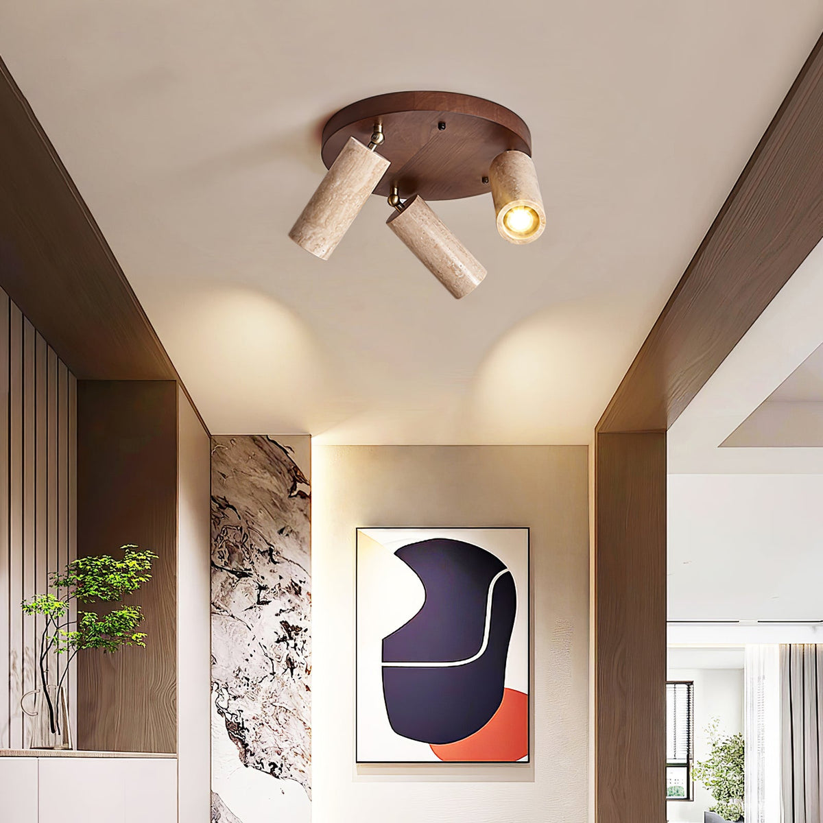 Terra Beam Ceiling Light in Travertine and Wood