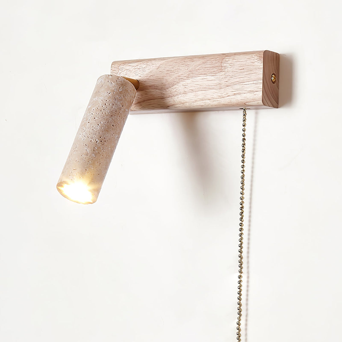 Terra Beam Wall Sconce with Travertine Shade and Wood Mount