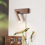 Terra Beam Wall Sconce with Travertine Shade and Wood Mount