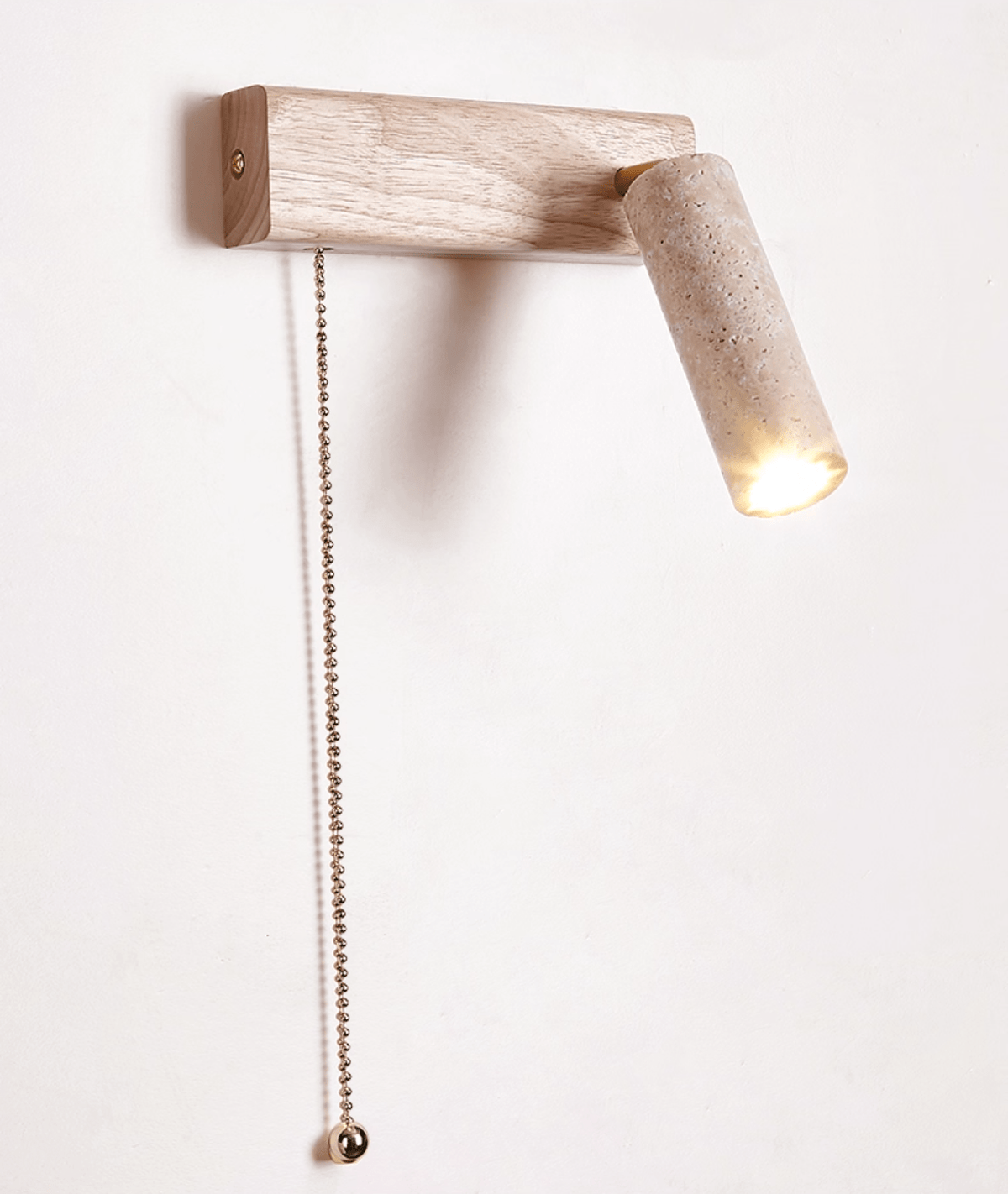 Terra Beam Wall Sconce with Travertine Shade and Wood Mount